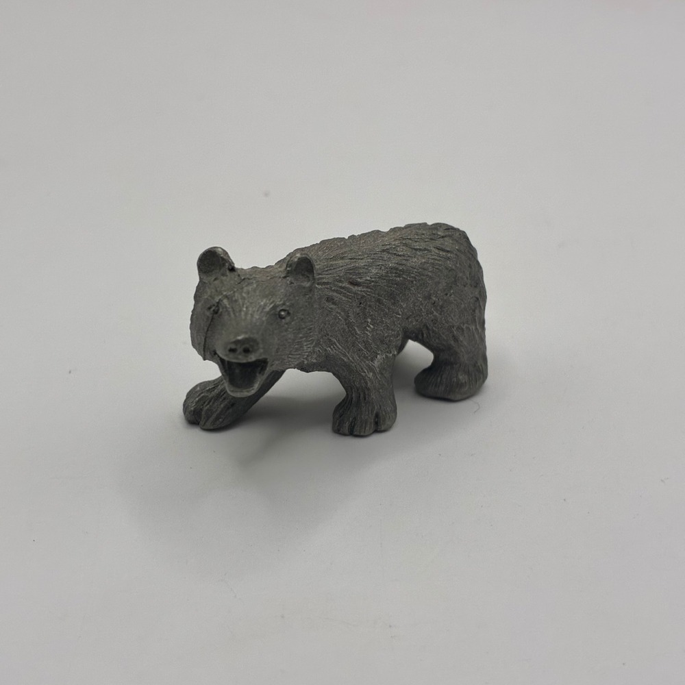 Vintage Pewter Grizzly Bear Figurine Miniature Wildlife Sculpture Marked 86 1"